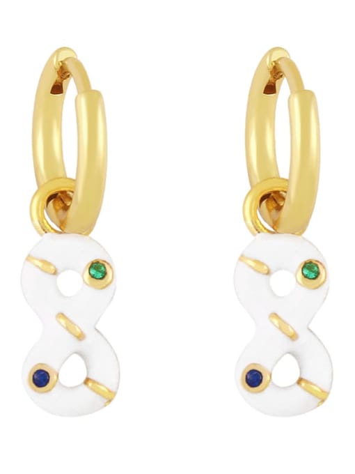 white Brass Rhinestone Enamel Number 8 Trend Huggie Earring
