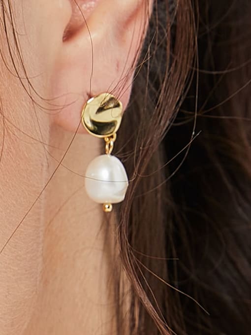 CHARME Brass Imitation Pearl Geometric Minimalist Drop Earring 1