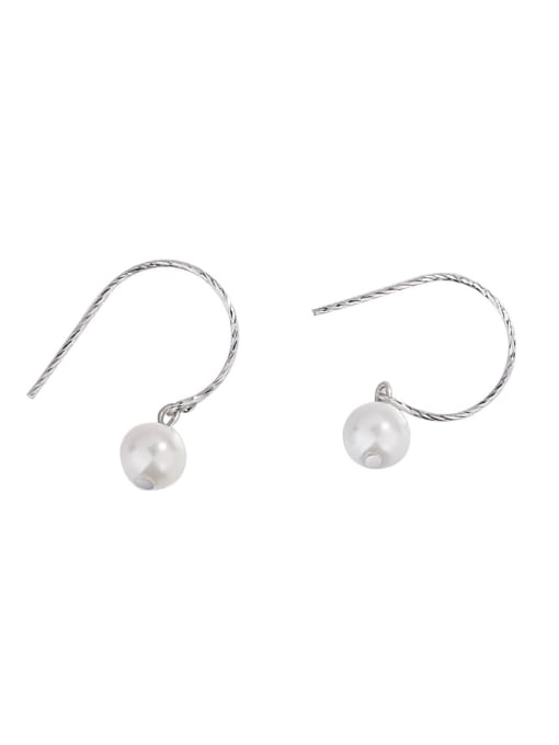 HAHN 925 Sterling Silver Imitation Pearl Geometric Minimalist Hook Earring 0