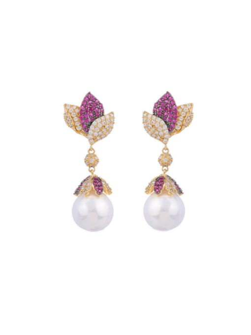 L.WIN Brass Imitation Pearl Flower Luxury Drop Earring 0