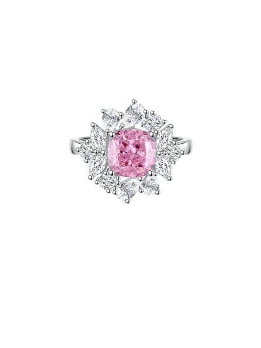 FDJZ 057 Pink 925 Sterling Silver High Carbon Diamond Flower Luxury Cocktail Ring