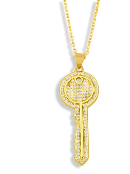 A Brass Cubic Zirconia Key Hip Hop Pendant Necklace