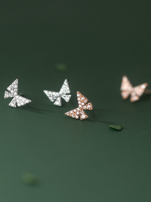 Rosh 925 Sterling Silver Cubic Zirconia Butterfly Cute Stud Earring 2