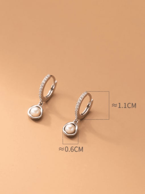 Rosh 925 Sterling Silver Imitation Pearl Geometric Minimalist Huggie Earring 2