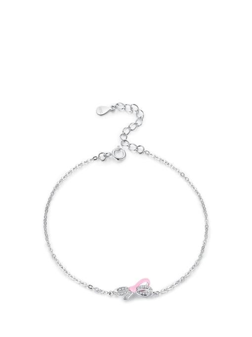 Pink Bow Bracelet 925 Sterling Silver Enamel Bowknot Minimalist Link Bracelet