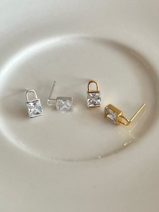 Boomer Cat 925 Sterling Silver Cubic Zirconia Square Minimalist Stud Earring 0