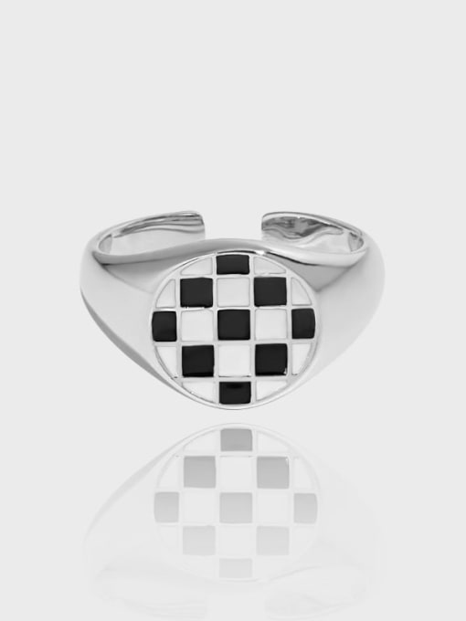 DAKA 925 Sterling Silver Enamel Geometric Vintage Band Ring