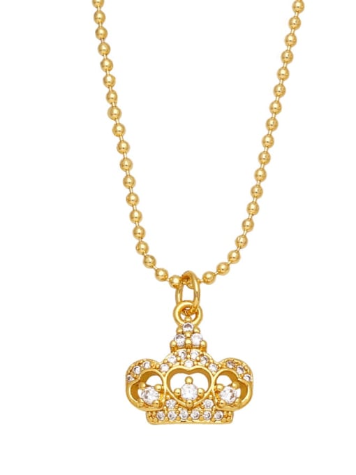 CC Brass Cubic Zirconia Pentagram Vintage Crown Elephant Pendant Necklace 2
