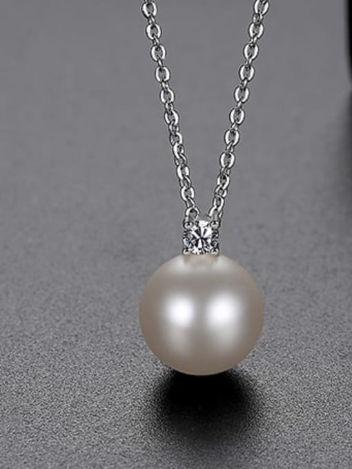 Platinum-t11i05 Copper Imitation Pearl White Necklace