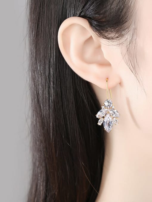 BLING SU Brass Cubic Zirconia Flower Luxury Hook Earring 2