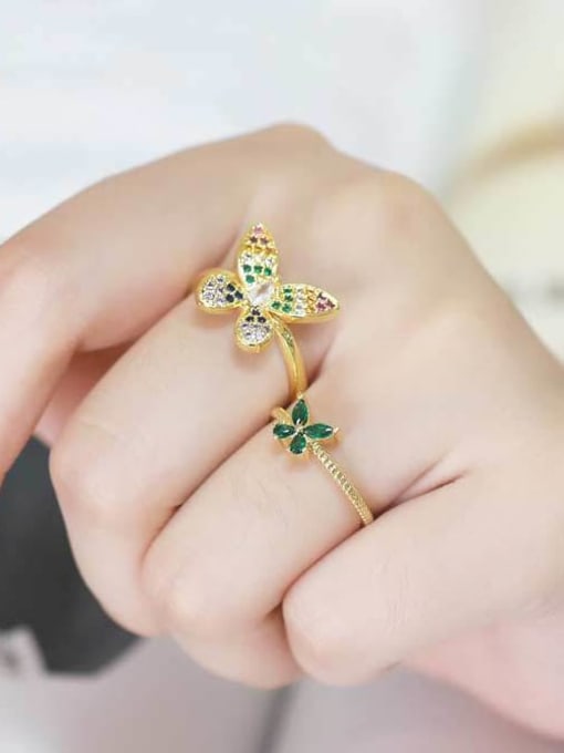 CC Brass Cubic Zirconia Butterfly Cute Band Ring 1