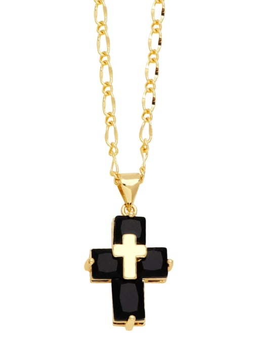 black Brass Cubic Zirconia Cross Minimalist Necklace