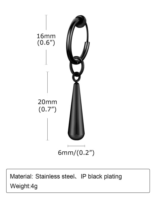 black （Single -Only One) Stainless steel Water Drop Minimalist Single Earring(Single -Only One)