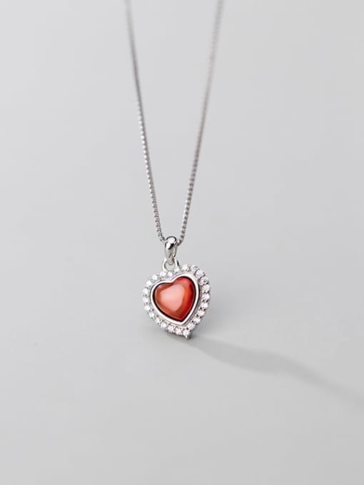 Rosh 925 Sterling Silver Synthetic Red Agate Heart Shaped Diamond Necklace 3