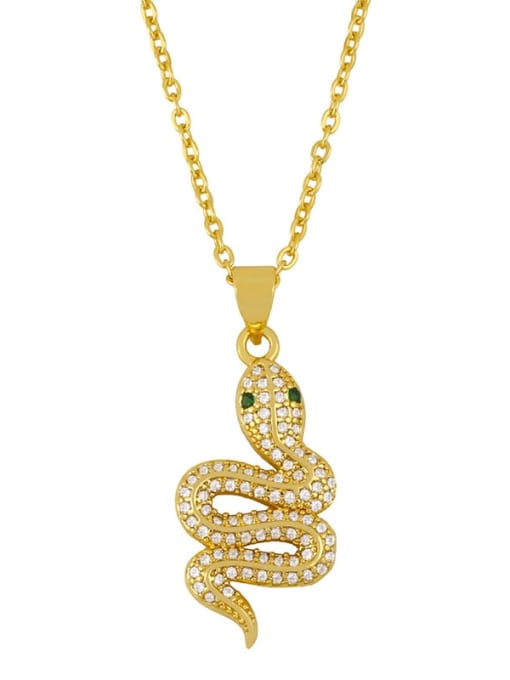 White zirconium Brass Cubic Zirconia Snake Vintage Pendant Necklace