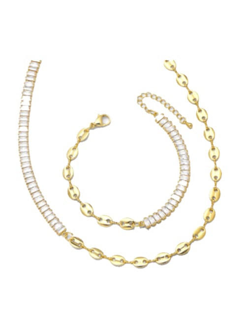 CC Brass Cubic Zirconia  Minimalist Geometric  Bracelet and Necklace Set 1