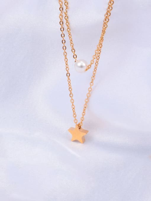 A TEEM Titanium Imitation Pearl White Star Classic Multi Strand Necklace