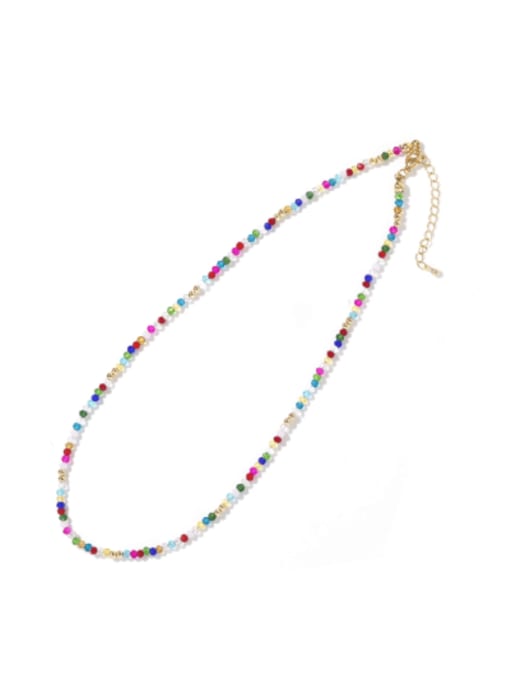 C N24042401A Stainless steel Synthetic Crystal Multi Color Irregular Bohemia Beaded  Necklace