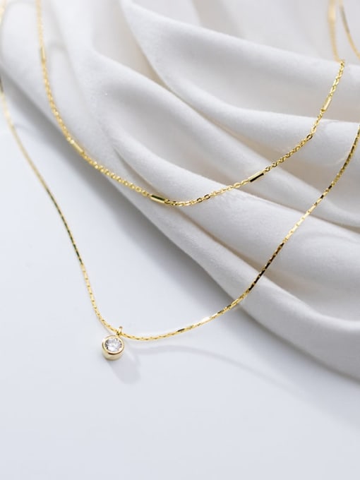 Rosh 925 Sterling Silver   Minimalist Fashion diamond double layer  Necklace 0