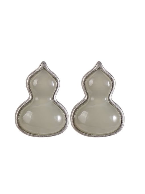 DEER 925 Sterling Silver Jade Geometric gourd  Cute Stud Earring 3