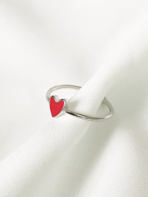 Boomer Cat 925 Sterling Silver enemel simple heart  Freee size ring 0
