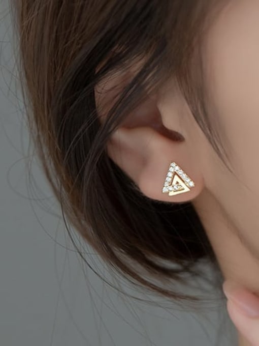 Rosh 925 Sterling Silver Cubic Zirconia Geometric Minimalist Stud Earring 3
