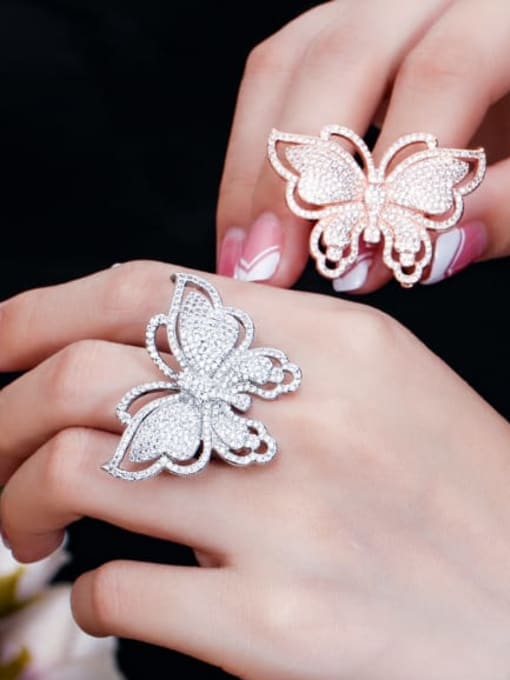L.WIN Brass Cubic Zirconia Luxury Butterfly  Ring and Bangle Set 1