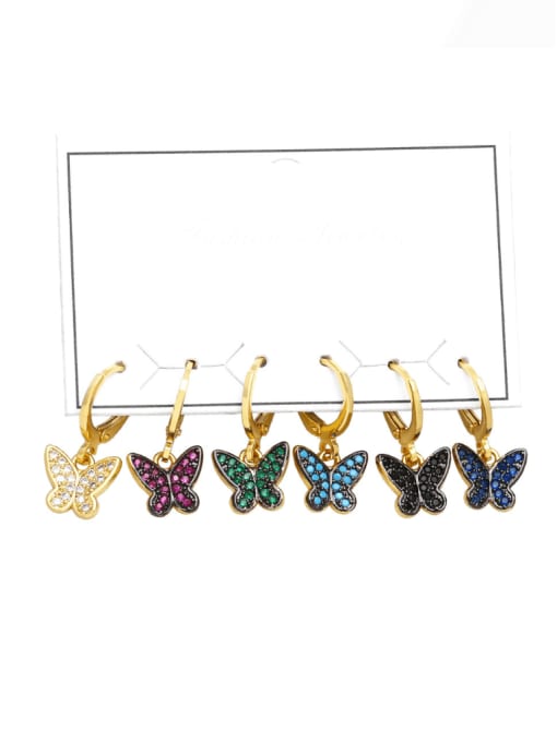 Graphic color Brass Cubic Zirconia Butterfly Hip Hop Huggie Earring