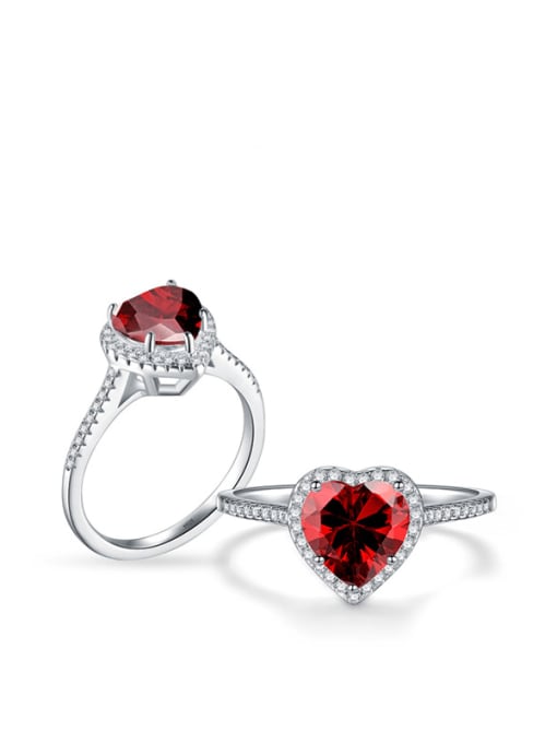 red 925 Sterling Silver Cubic Zirconia Heart Classic Band Ring