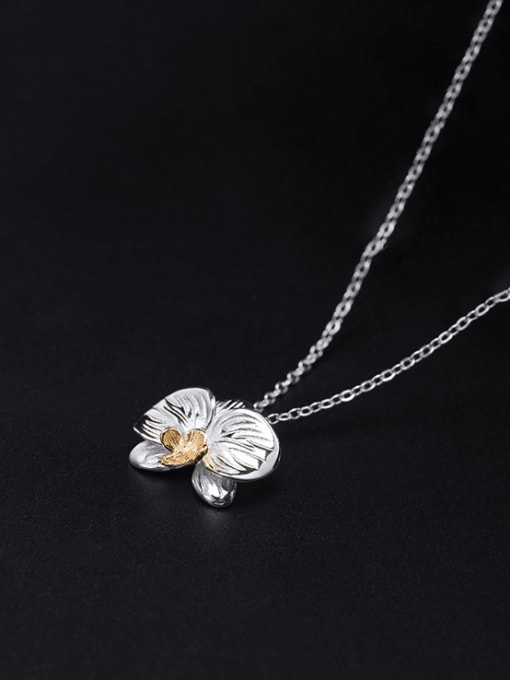 SILVER MI 925 Sterling Silver Flower Minimalist Necklace 1