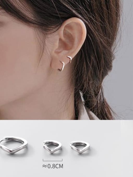 Rosh 925 Sterling Silver smooth Irregular Minimalist Huggie Earring 1
