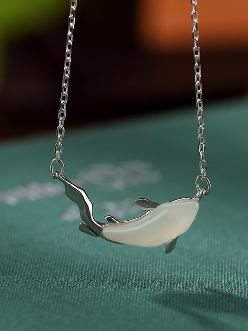 Silver version (including chain) 925 Sterling Silver Jade Dolphin Vintage Necklace