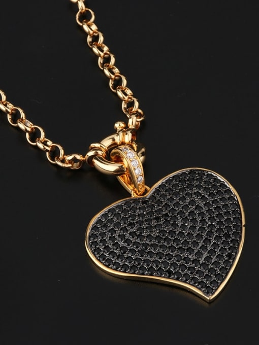 Black nano Copper Cubic Zirconia Heart Vintage Pendant Necklace