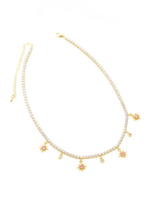 Pink Brass Cubic Zirconia Star Vintage Necklace