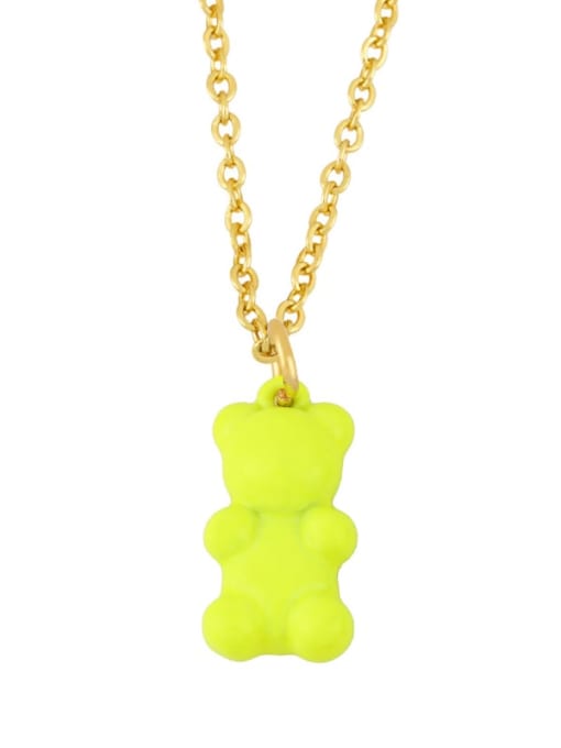 yellow Brass Enamel Cute Bear Pendant Necklace
