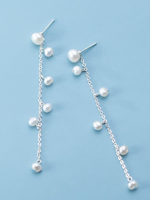 Rosh 925 Sterling Silver Imitation Pearl  Tassel Minimalist Threader Earring 1