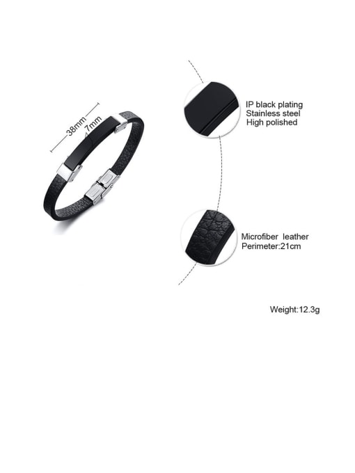 CONG Titanium Black Leather Geometric Minimalist Band Bracelets 3