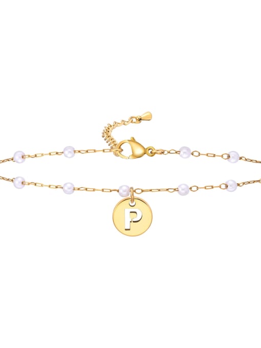 JC 175G P Stainless steel Imitation Pearl Letter Minimalist Anklet