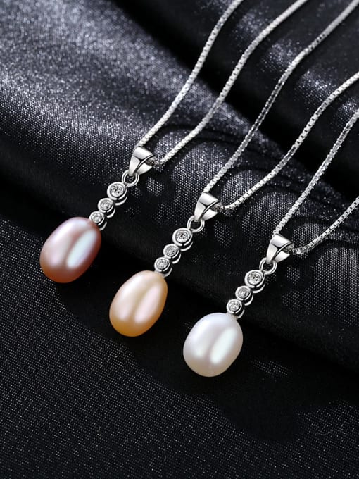 CCUI 925 Sterling Silver Freshwater Pearl Oval pendant Trend Lariat Necklace 2