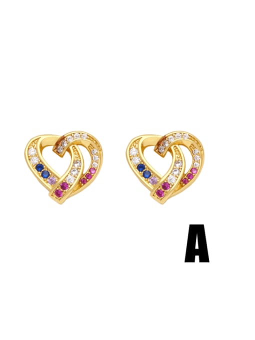 A Brass Cubic Zirconia Heart Vintage Stud Earring