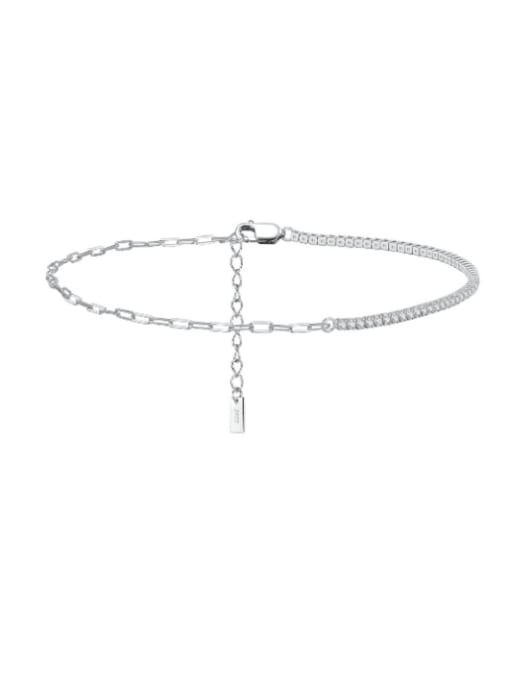 RINNTIN 925 Sterling Silver Cubic Zirconia Minimalist Asymmetrical Chain Anklet 2