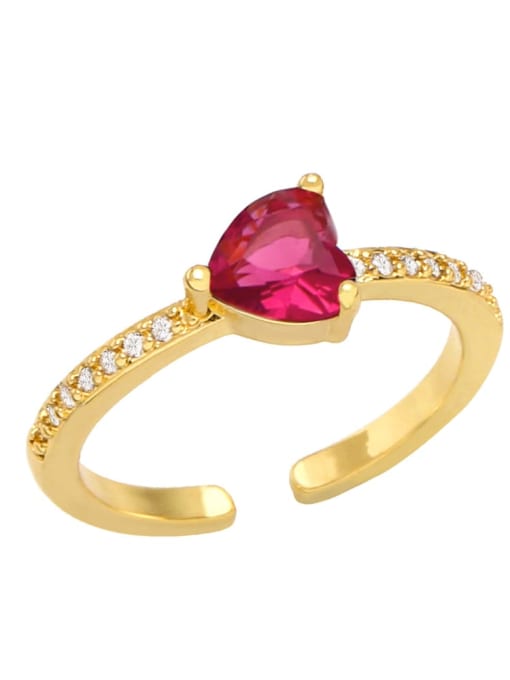 Rose red Brass Cubic Zirconia Heart Minimalist Band Ring