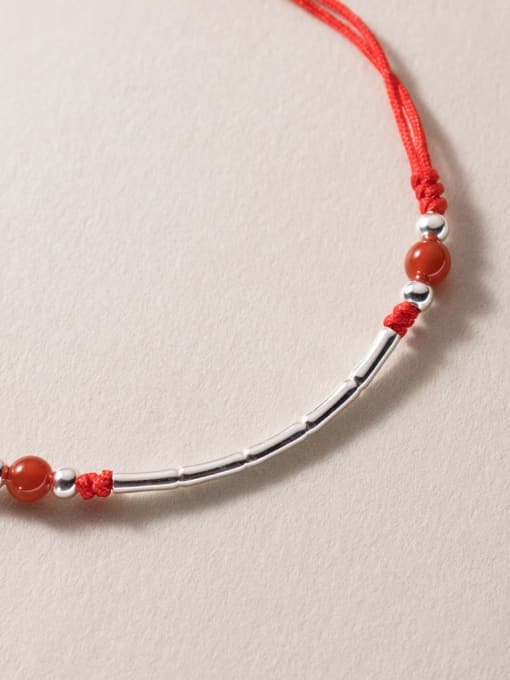 Bracelet Bright Red Agate Style 925 Sterling Silver Geometric Minimalist Handmade Weave Bracelet