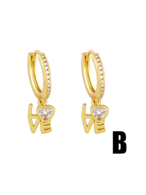 B Brass Rhinestone Enamel Letter Cute Huggie Earring