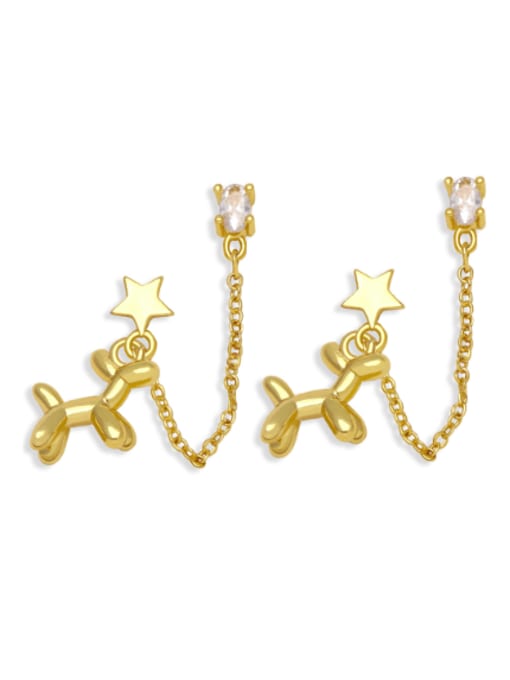 Picture color Brass Cubic Zirconia Dog Vintage Threader Earring