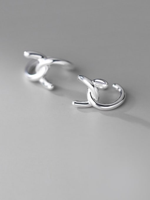 Rosh 925 Sterling Silver Line  Cross Minimalist Clip Earring 1