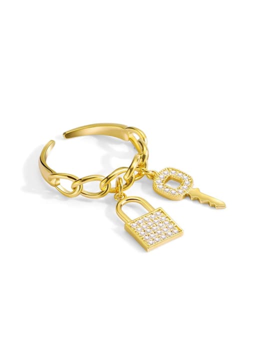 Gold key chain ring Brass Cubic Zirconia Locket Key Vintage Band Ring
