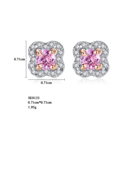 CCUI 925 Sterling Silver Cubic Zirconia Pink Flower Dainty Stud Earring 2