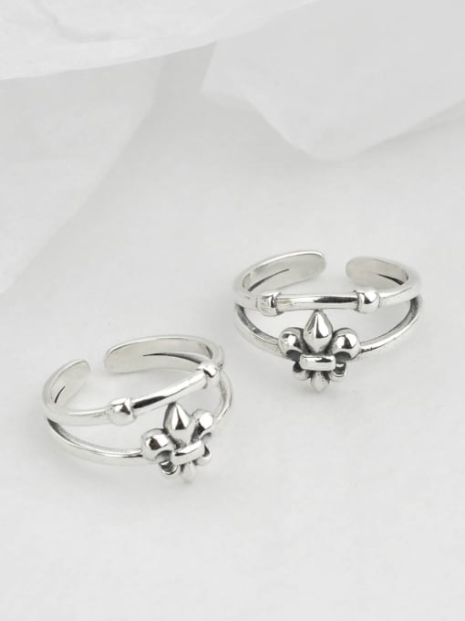 SHUI Vintage Sterling Silver With Platinum Plated Simplistic Cross Free Size Rings 0