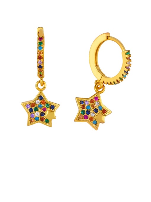 Little star Brass Cubic Zirconia Star Vintage Huggie Earring